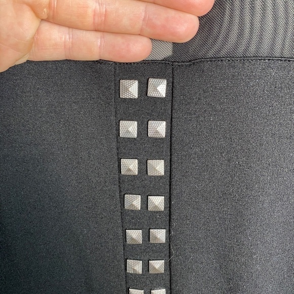 MNG Collection Women's Black Sheer Sleeve Peplum Top Brass Accents Size Small - Picture 4 of 16